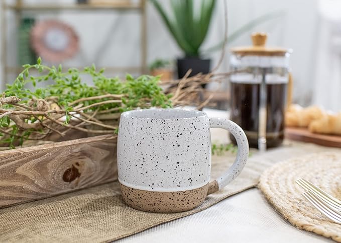 Elanze Designs Speckled Raw Bottom 17 ounce Ceramic Mugs Pack of 2, White