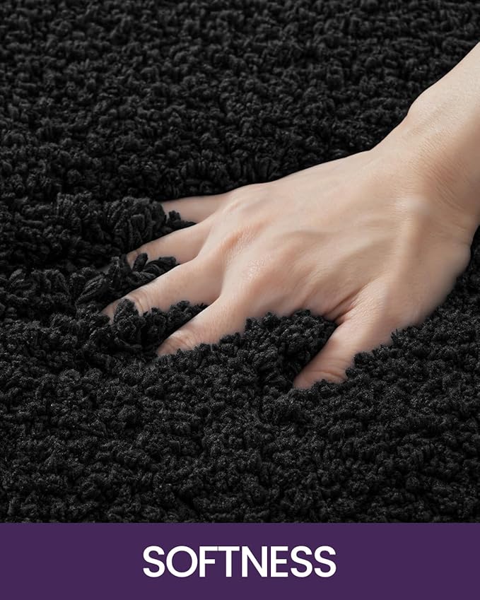 DEXI Bathroom Rug Mat 24x16, Extra Soft and Absorbent Bath Rugs, Washable Non-Slip Thick Carpet Mat for Shower Floor, Tub, Black