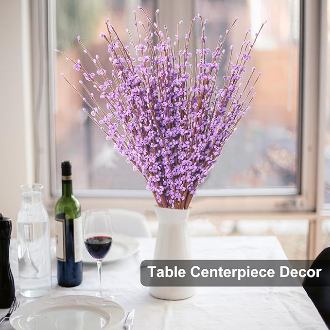 5 Pcs 29.5" Long Jasmine Artificial Flowers Fake Flower Dry Branches for Home Office DIY Floral Art Plant Wedding Table Centerpieces Party Vase Decoration (Macaron Purple)
