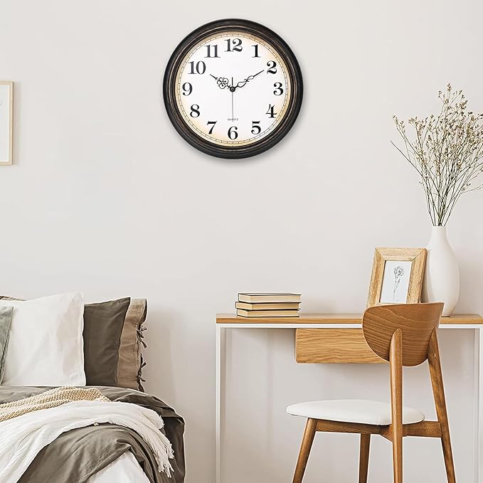 Large Wall Clock 16 Inch Silent Non-Ticking Vintage Wall Clocks Battery Operated for Living Room Kitchen Bedroom (Bronze)