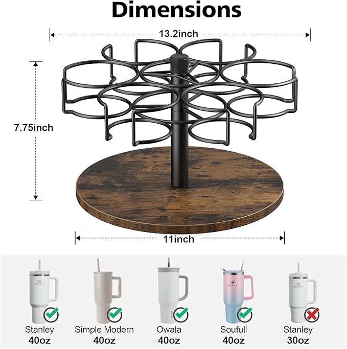 Water Bottle Organizer for Stanley 40 oz, Rotating Stanley Cup Organizer Holder, Tumbler Organizer Holder, Stanley Cup Accessories, Easy to Install, Vintage Brown๏ผPatented Product๏ผ