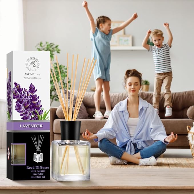 Reed Diffuser with Natural Essential Oil Lavender 6.8 Fl Oz - Scented Reed Diffuser - Gift Set with Bamboo Sticks - Best for Aromatherapy - SPA - Home - Office - Fitness Club