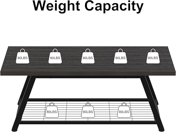 Tohomeor 2-Tier Industrial Coffee Table Mnimalist Vintage Farmhouse Wooden and Metal Living Room Coffee Table with Storage Shelf Accent Furniture (Charcoal Black)