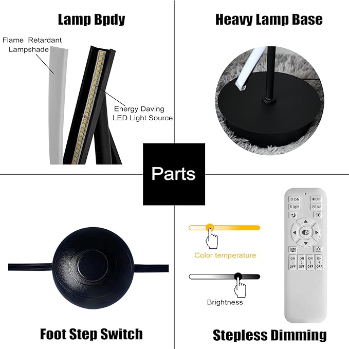 61" LED Floor Lamp for Living Room, 40W 3 Colors Stepless Dimmable and Color-Changing Bright Floor Standing Lamp,Unique Spiral Floor Tall Lamp for Bedroom Office with Remote (Black)