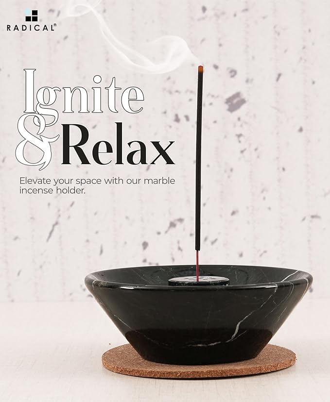 Radicaln Marble Incense Holder 5.5" Inches Black Handmade Palo Santo Stick for Home Décor, Modern Incense Holder for Sticks, Citronella incenses Stick for Room & Office Aromatherapy