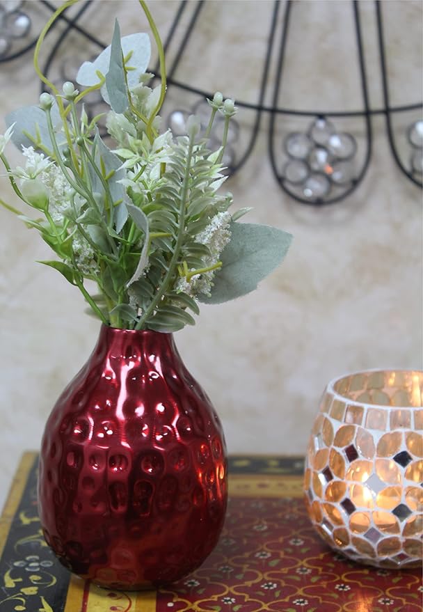 Hosley Set of 3 Metal Bud Vases 4.5 Inch High Red Finish Contemporary Floral Decor for Floral Arrangements Stylish Living Spaces Blooms in Harmony