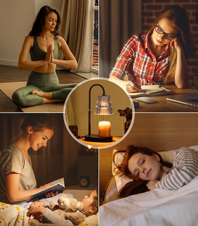 Candle Warmer Lamp - Electric Candle Lamp Warmer with Dimmer Adjustable Height Timer Lamp Candles Warmers Vintage Nightstand Lamp Sets with 2 Bulbs(Grey)