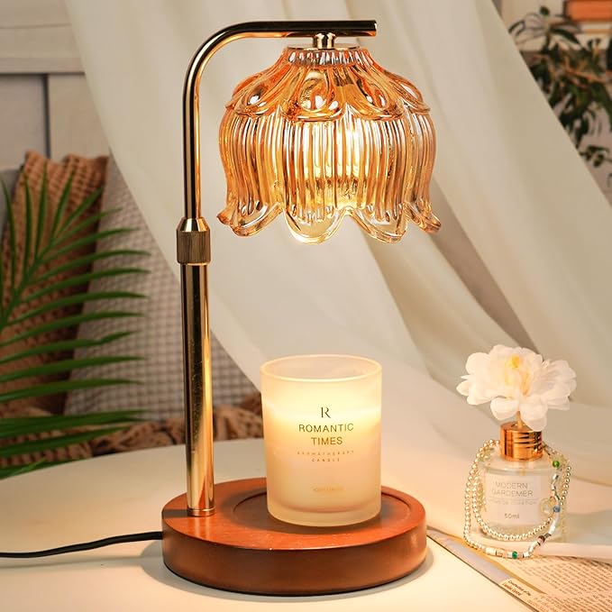 Candle Warmer Lamp with Timer, Birthday Gifts for Women Momm, House Warming New Home Room Decor, Height Adjustable Lotus Flower Candle lamp for Jar Scented Candles with 2 Bulbs