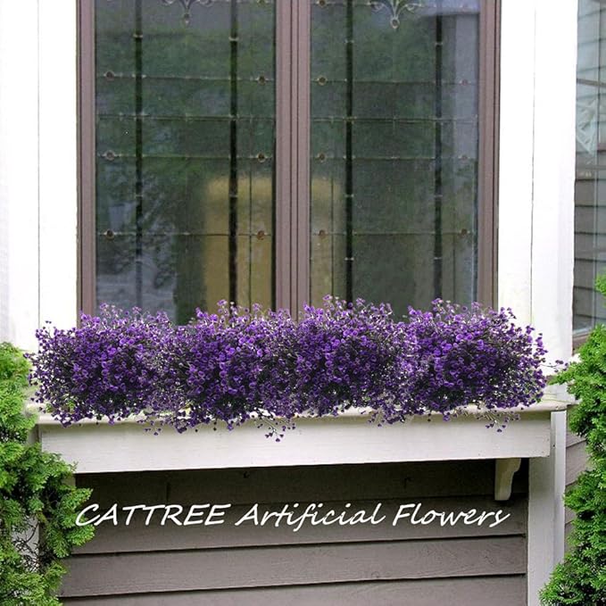 CATTREE Artificial Plants Shrubs Bushes, Plastic Fake Plants Wedding Indoor Outdoor Home Garden Verandah Kitchen Office Table Centerpieces Arrangements Christmas Decoration - Deep Purple 8 pcs
