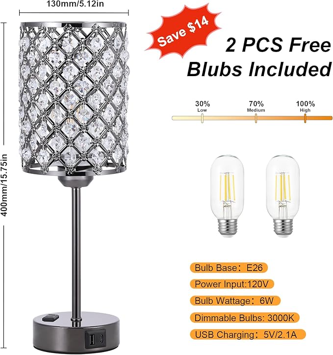 Hong-in Black Table Lamps Set of 2-3-Way Dimmable Nightstand Desk Lamp with USB C and A Ports and AC Outlet,Modern Bedside Table Light for Bedroom(Bulbs Included)