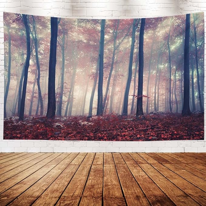 EMMTEEY Halloween Tapestry - Mystic Autumn Red Beech Forest for Bedroom Aesthetic 60X50 - Present for Friends Families
