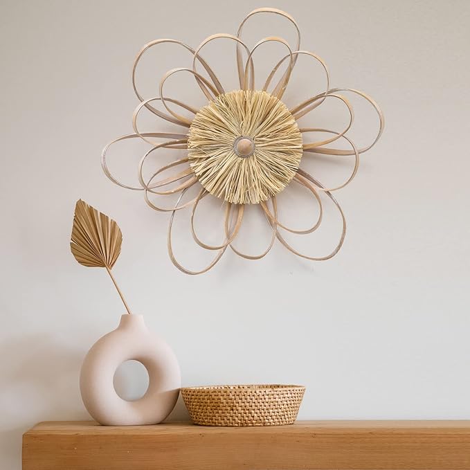 Adeco Large Metal Flower Wall Sculptures for Living Room, Bedroom, Bathroom (Wooden Flower)