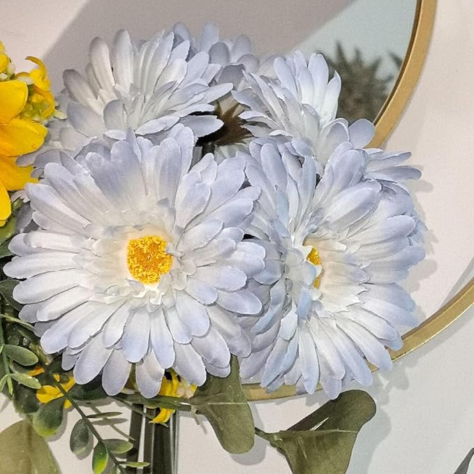 TOPIA Artificial African Daisies Flowers African Daisy Silk Flowers Artificial Gerbera Daisies Pack of 10 (Light Blue)