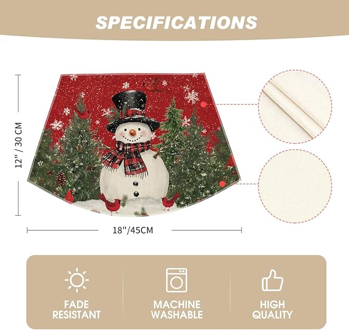 Artoid Mode Red Christmas Snowman Wedge Placemats for Round Table Set of 4, Winter Seasonal Kitchen Dining Table Decoration for Indoor Party Home