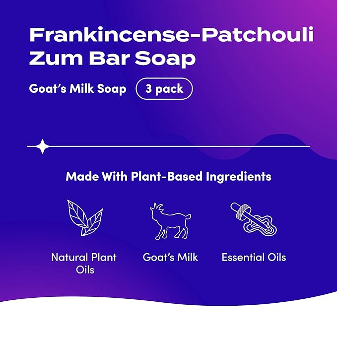 Zum Bar Goat's Milk Soap - Sweet Blends - Amber, Frankincense & Myrrh, Almond - 3 oz (3 Pack)