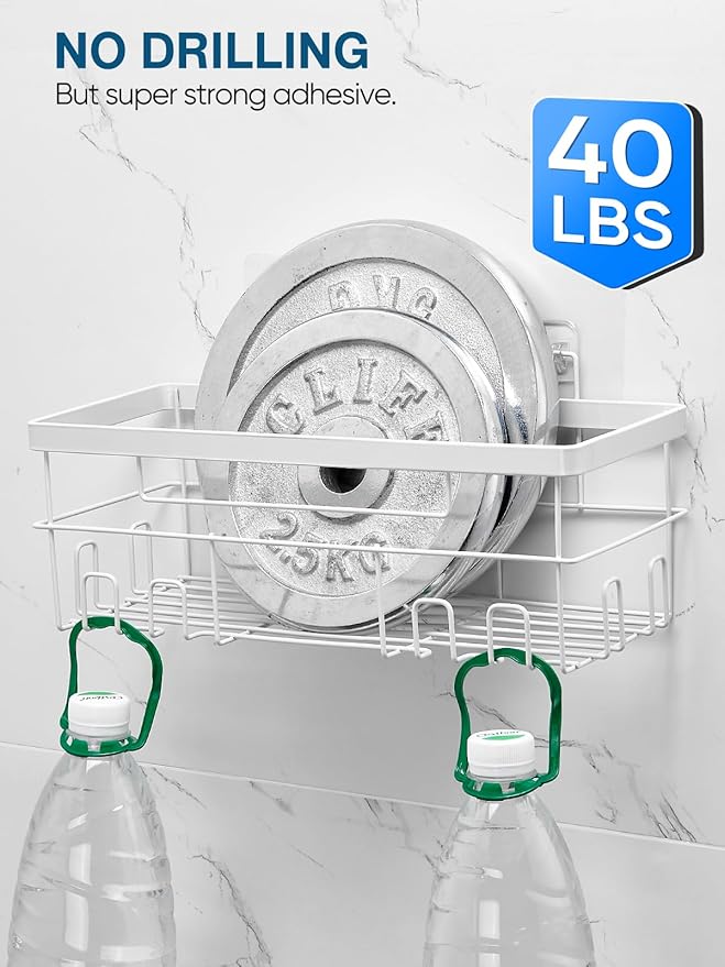 Cobbe Adhesive Shower Caddy 5-Pack, Large Wall Mounted Shower Shelves Rack, Organizer Storage Accessories with Soap Dish&Toothbrush Holder, Shelves for Bathroom Storage & Home Kitchen Decor, White