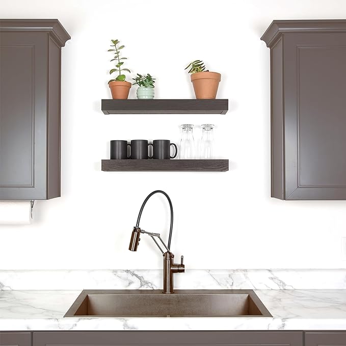 HIGH & MIGHTY 515609 Modern 24" Floating Shelf Holds up to 20lbs, Easy Tool-Free Dry Wall Installation, Flat, Retail Packaging, Espresso