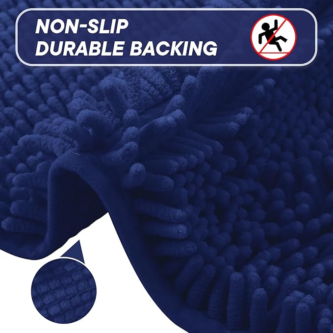 Bathroom Rugs 2 Pieces Chenille Bath Rug Mat, Extra Thick and Soft Absorbent Bath Rugs, Machine Washable, Non-Slip Plush Bath Mats for Tub, Shower, and Bath, (Navy Blue, 32"x20"+24"x16")