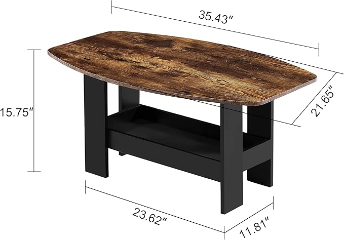 VECELO Coffee Table for Living Room with Storage Compartment Shelf