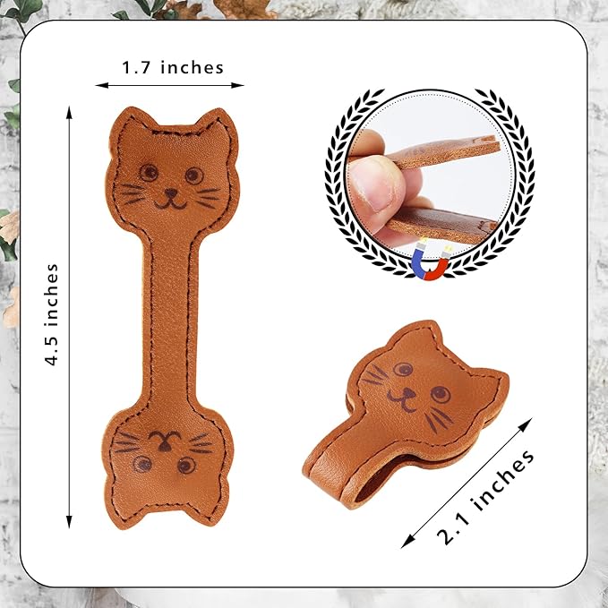 Zkptops Magnetic Leather Bookmarks Cute Cat Book Markers for Reading Women Men Strong Magnet Bookmark Clips Page Mark Unique Books Accessories Gifts for Book Lovers Teachers Students Reader (Brown)