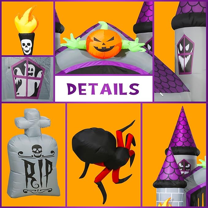 Outdoor Inflatable Halloween Decorations, Lighted 12 Ft Tall Huge Haunted House Archway, Halloween Inflatables with Built-in LED Lights for Patio, Yard or Walkway