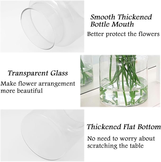 Large Glass Vase, 7 Inch Flower Vase, Glass Flower Vase for Bouquet, Clear Vase, Tall Vase, Wide Mouth Vase for Flowers, Large Vase for Home, Wedding, Living Room, Office Decor