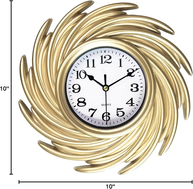10 Inch Small Wall Clocks Battery Operated, Gold Boho Wall Clock for Living Room Decor, Round Decorative Wall Clock for Living Room Bedroom Kitchen Home Office