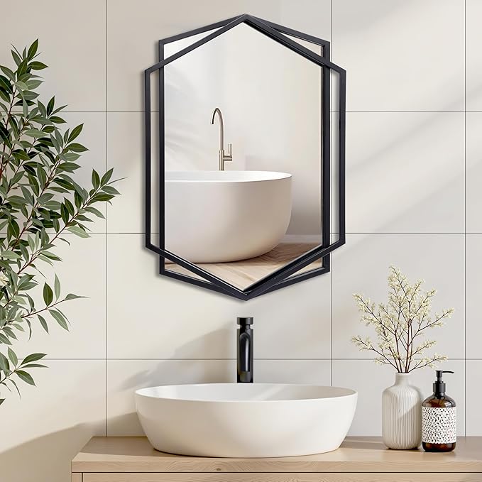 LuxenHome 31.8X22 Inch Wall Mirror, Bathroom Mirrors for Over Sink, Metal Frame Vanity Mirror for Wall, Black Mirror for Bathroom, Wall Mounted Mirror for Entryway, Bedroom, Living Room, Dining Room
