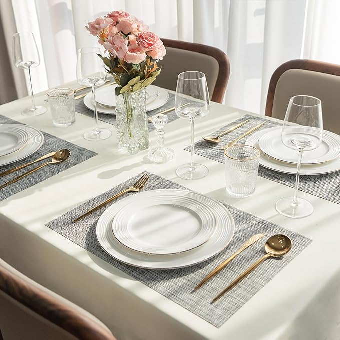 Placemats Set of 12 Vinyl/Plastic Woven Place Mats for Kitchen Table Indoor/Outdoor Washable Placemat Wipeable Dining Table Mats (Grey,12)