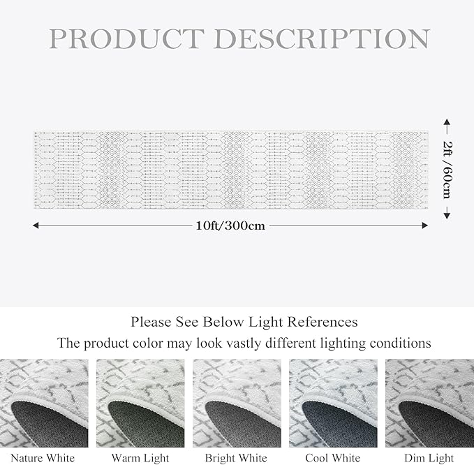 Lahome Moroccan Kitchen Runner Rugs Non Skid Washable - 2x10 Non-Slip Extra Long Rug Runner for Hallways, Modern Geometric Print White Soft Floor Carpet for Bathroom Entryway Foyer