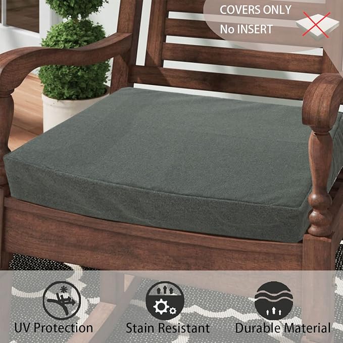 FUNHOME Outdoor Cushion Covers 20 x 18 x 4 inch,Set of 2,Replacement Seat Cushion Cover for Patio Furniture Chair,Water Resistant,Fade-Resistant Slipcover Only,No Insert(Dark Gray)