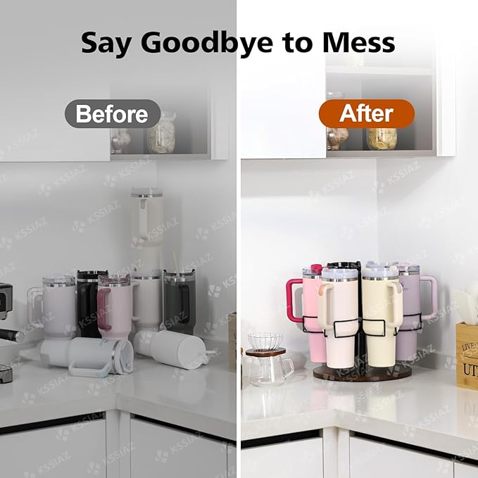 Water Bottle Organizer for Stanley 40 oz, Rotating Stanley Cup Organizer Holder, Tumbler Organizer Holder, Stanley Cup Accessories, Easy to Install, Vintage Brown๏ผPatented Product๏ผ