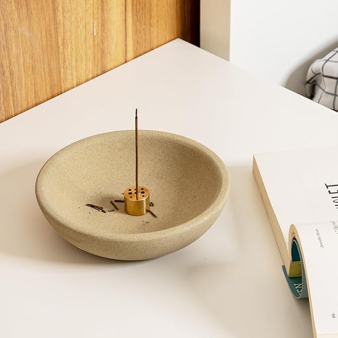 Koville Sandstone Incense Holder, Incense Holder for Sticks with 9 Holes, Natural Stone Incense Burner Ash Catcher for Meditation Yoga SPA, Incense-Sticks Holder(Brown)