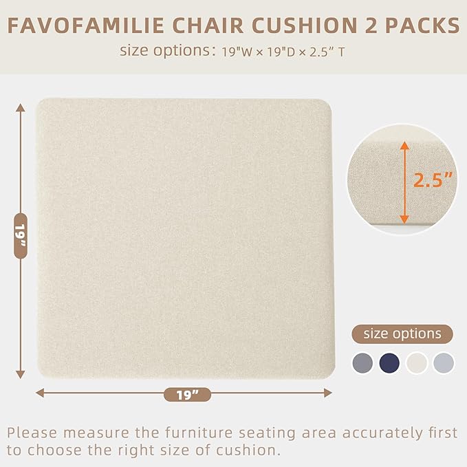 Outdoor Chair Cushions 19 x 19 x 2.5 Inch Set of 2, Water-Resistant & Fadeness Durable Patio Furniture Cushion for Garden Sofa Couch Chairs, Portable Comfort with Attach Ties, Beige