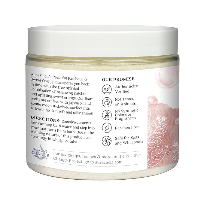 Aura Cacia Aromatherapy Foam Bath, Peaceful Patchouli and Sweet Orange, 14 ounce jar