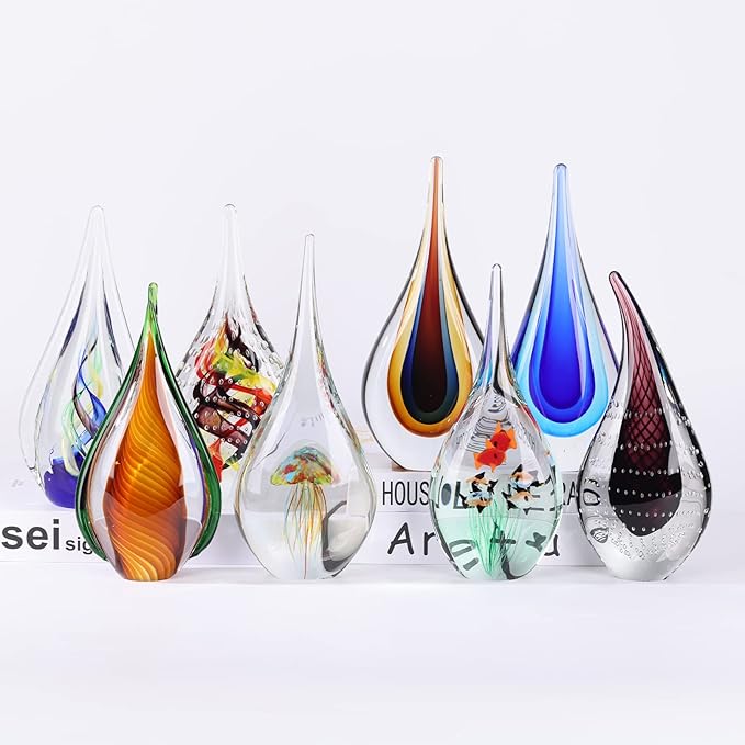 DOVDOV Blown Glass Sculpture, Green Glass Art Collection Statue, Unique Mediterranean Decorative Glass, Suitable for Office, Bookshelf, Dresser, Living Room Coffee Table, Mantelpiece Filling