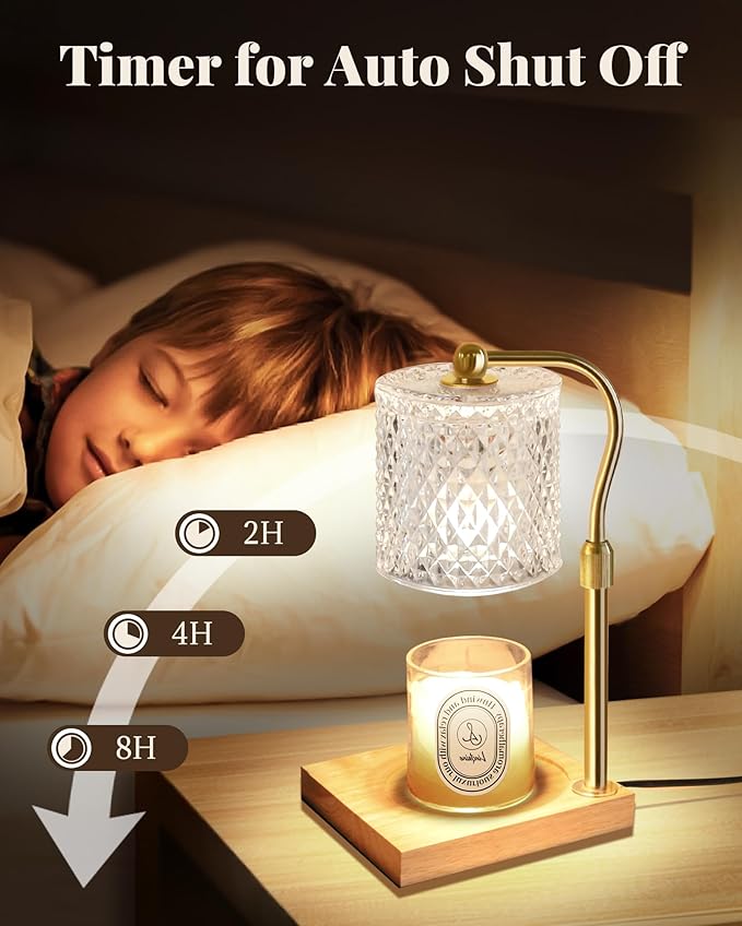 Candle Warmer Lamp with Timer Dimmer Adjustable Height, Mothers Day Gifts for Mom, Birthday House Warming New Home Decor Gifts for Women, Electric Wax Warmer with 2 Bulbs for Jar Candles, Clear