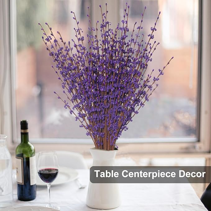 10 Pcs 29.5" Long Jasmine Artificial Flowers Fake Flowers Dry Branches for Home Office DIY Floral Art Plant Wedding Table Centerpieces Party Vase Decoration (Deep Purple)