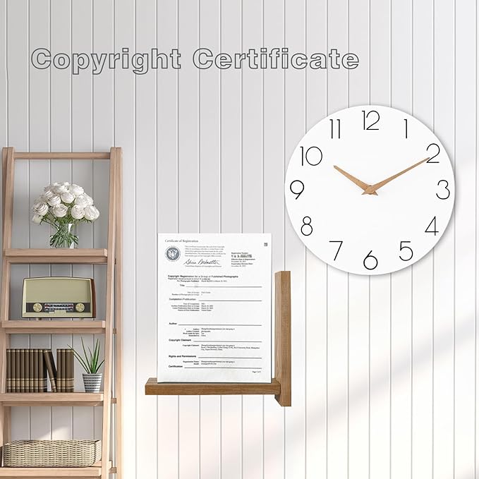 Wall Clock, White Silent Non-Ticking, Decorative Battery Operated Wall Clocks for Bedroom, Kitchen, Home, Office, School, Hotel (8 Inch)