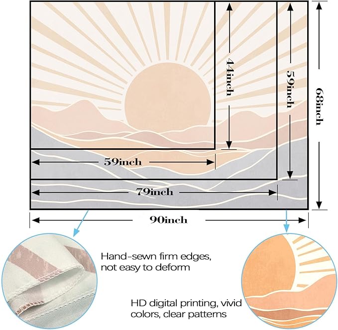 Lunerfex Boho Sun Tapestry Sunset Wall Tapestry, Mountain Tapestries for Bedroom 80s Tapestries Wall Hanging for Bedroom Living Room Wall Decor Boho-3 60"x80"