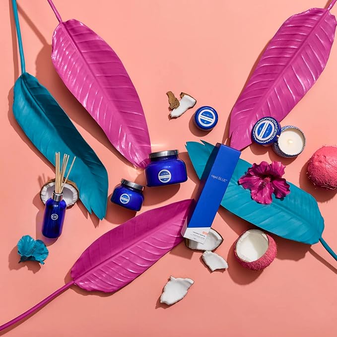 Capri Blue Coconut Santal Reed Diffuser Set - Includes Reed Diffuser Sticks, Fragrance Oil, and Glass Bottle - Luxury Scented Room Fresheners - Cobalt Blue (8 fl oz)