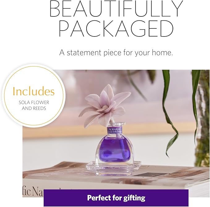 AGRARIA PetiteEssence Flower and Reed Diffuser Set, Hand Crafted Sola Flower Botanical Home Fragrance Diffuser, Scented Oil Reed Diffuser, Flower and Reed Diffuser Gift Set for All Occasions