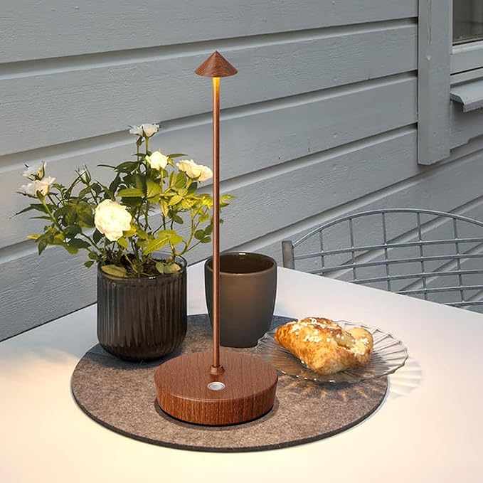 Rechargeable Cordless Table Lamp, 6000mAh LED Battery Operated Desk Lamp Touch 3 Color Stepless Dimming Portable Outdoor Waterproof Table Light for Patio/Restaurant/Dining/Home (Wood Grain)