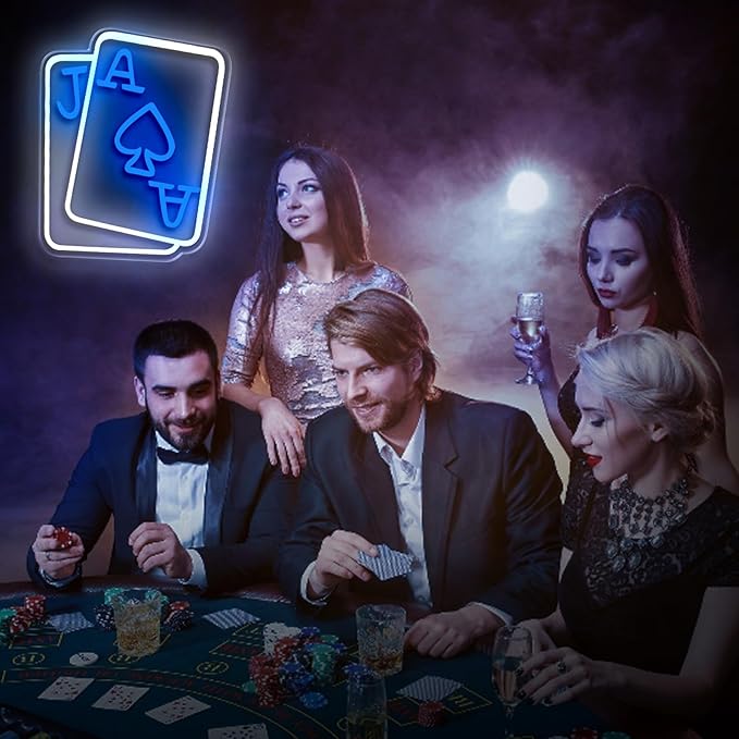 Playing Cards Neon Signs for Wall Decor, Poker Adjustable Led Neon Light, Blue White Usb Light Sign for Bedroom Casino Bar Hotel Play Room Birthday Party Decor
