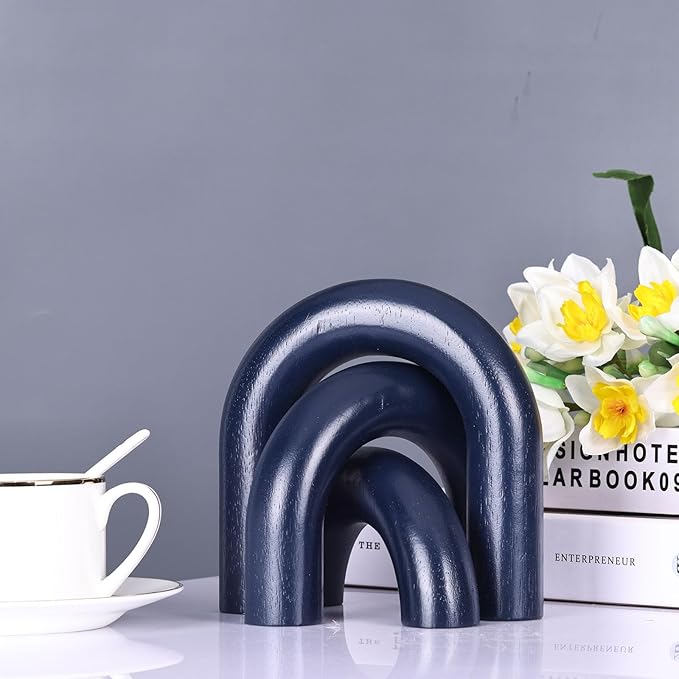 XMGZQ Blue Wood Arch for Coffee Table Decor Items,Wood Statue and Sculpture Set 3,Japanese Neutral Home Decor Aesthetic,Living Room,Entryway,Bookshelf,Floating,Console,Boho Minimalist Objects
