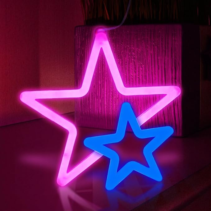 BRIGHTDECK Star Neon Signs, Pink Neon Lights for Wall Decor, Battery Operated or USB Powered Decorations Lights, LED Wall Décor for Birthday Gift, Wedding, Party, Home Decor