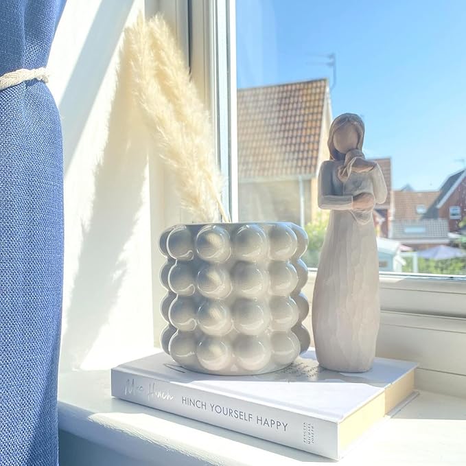 Bubble Vase, Beige Ceramic Vase for Flowers, Short Vases for Boho Decor, Decorative Vases for Flowers, Living Room, Bedroom, Office, Fireplace, Mantel, Coffee Table, 5 Inches