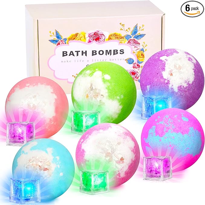 Light Up Bath Bombs with Surprise Inside, 4.23 oz Natural Gift Set 6 with Essential Oils, Magnesium Large Bath Bombs for Women Relaxing Spa Skin Moisturize Gifts for Women