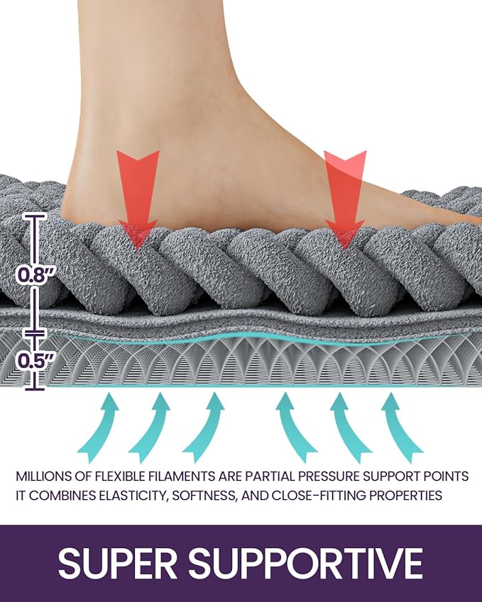 DEXI Bathroom Rugs 17x30, Non Slip Washable Bath Mat, Luxury Chenille Super Absorbent Thick Bathmats for Shower Floor, Plush Fluffy Shaggy Carpet for Tub, Dark Grey