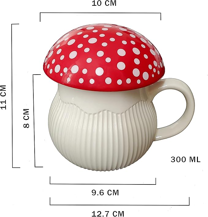 Mushroom Mug with Lid Stoneware Coffee Cup with Decorative Gift Box (Red), Cottagecore Aesthetic Decor